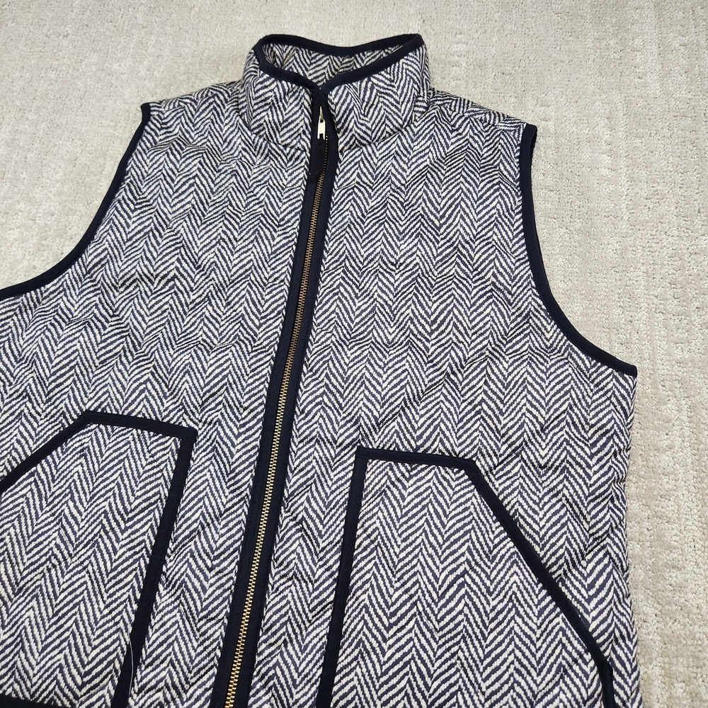 J Crew Puffer Vest Women Large Printed Quilted Excursion Pockets Herringbone